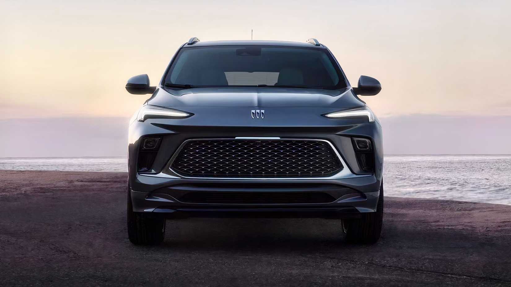 Front shot of a 2026 Buick Encore GX parked by the water