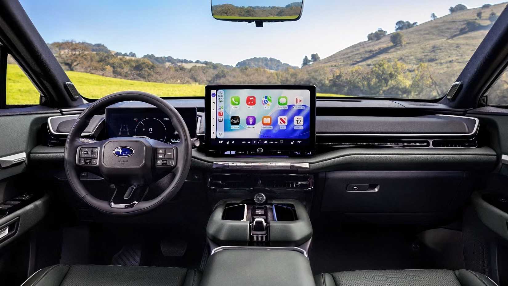 Foto do interior de um Subaru Getaway 2027 mostrando a cabine frontal