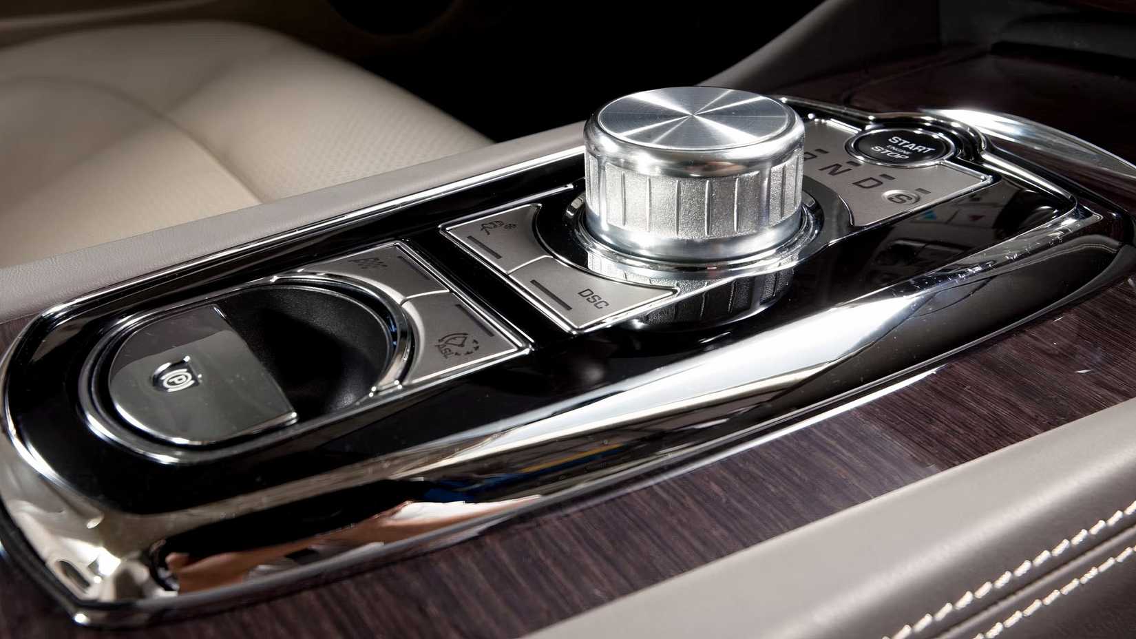 Interior shot of a 2011 Jaguar XK showing center console