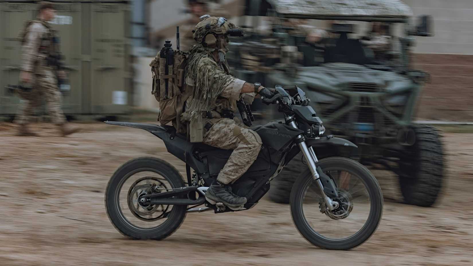 Zero MMX military-spec electric bike based on the Zero FX being ridden by a US Marine