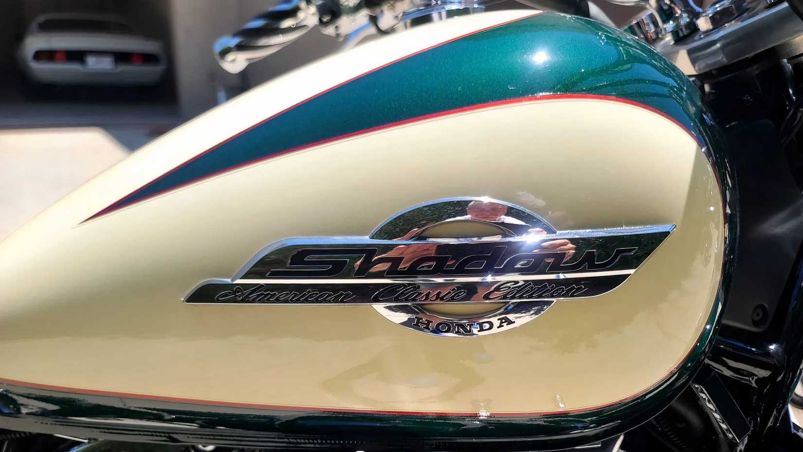 1998 Honda Shadow ACE 1100 dual-tone fuel tank with chrome badging