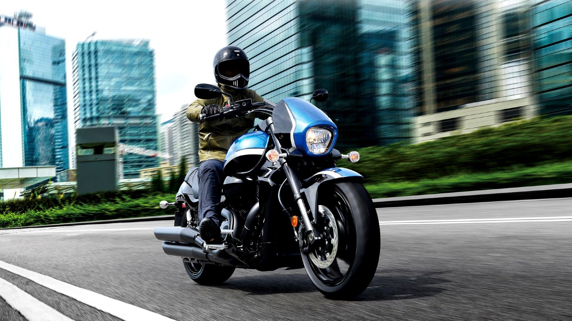 Suzuki Boulevard M109R Riding Down A City Street