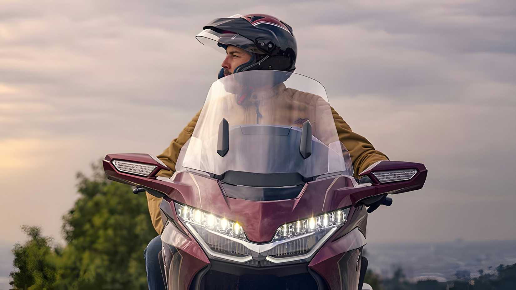 2026 Honda Gold Wing Tour with its electrically adjustable windscreen, front fascia close-up shot