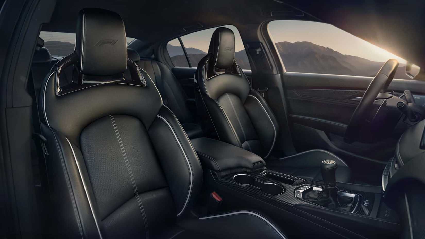 Interior shot of a 2026 Cadillac CT5-V Blackwing F1 Collector Series showing front seats