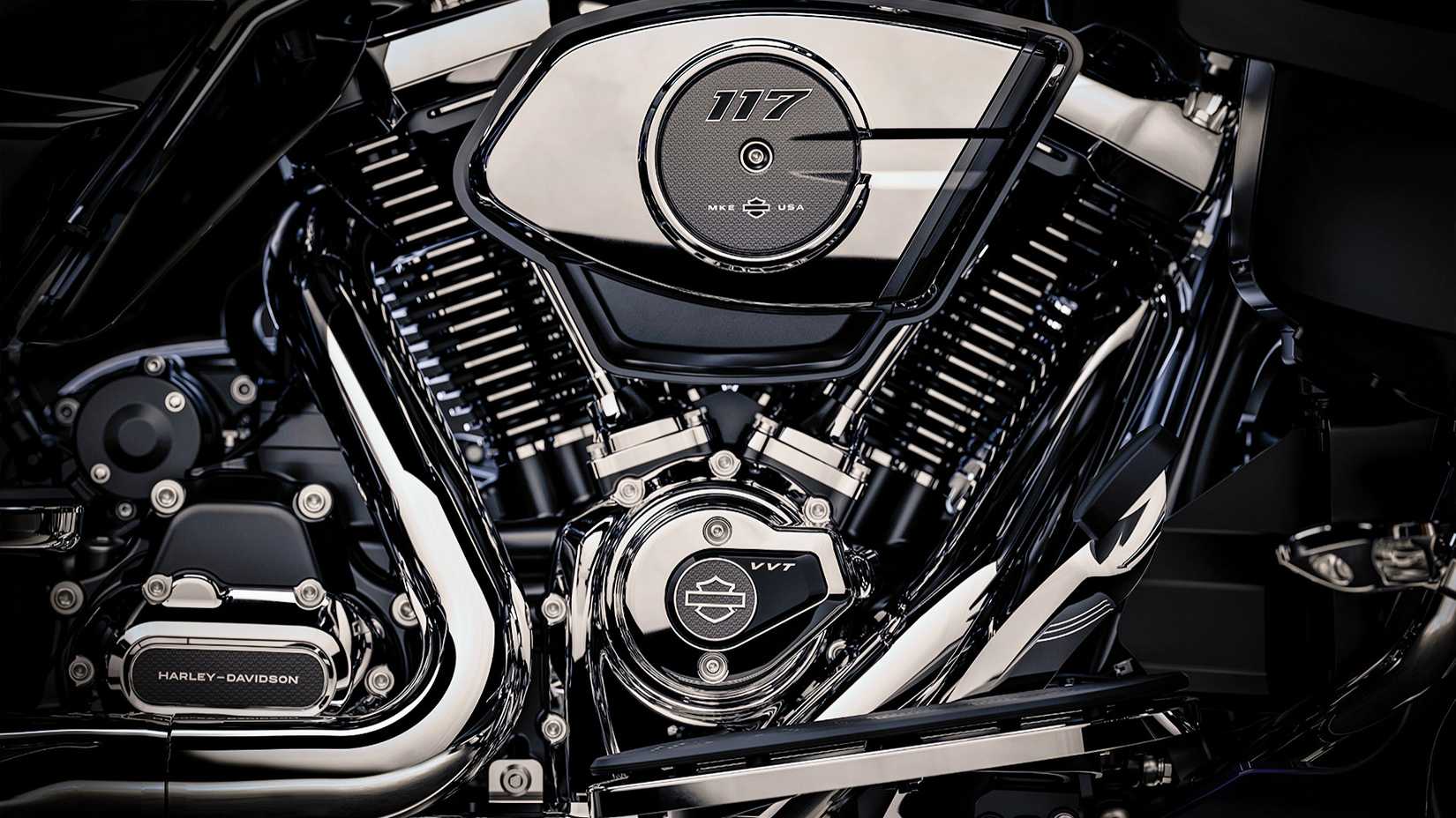 Detalhe do motor Harley-Davidson Road Glide Limited Milwaukee-Eight 117 VVT 2026
