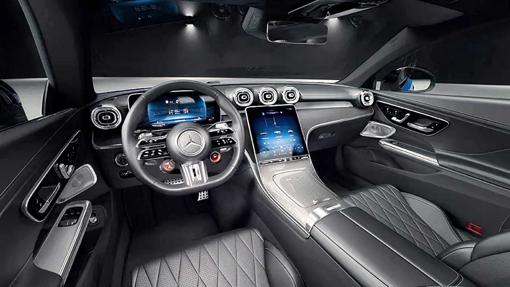 Um Mercedes-AMG CLE 53 Coupe 2026 mostra seu interior
