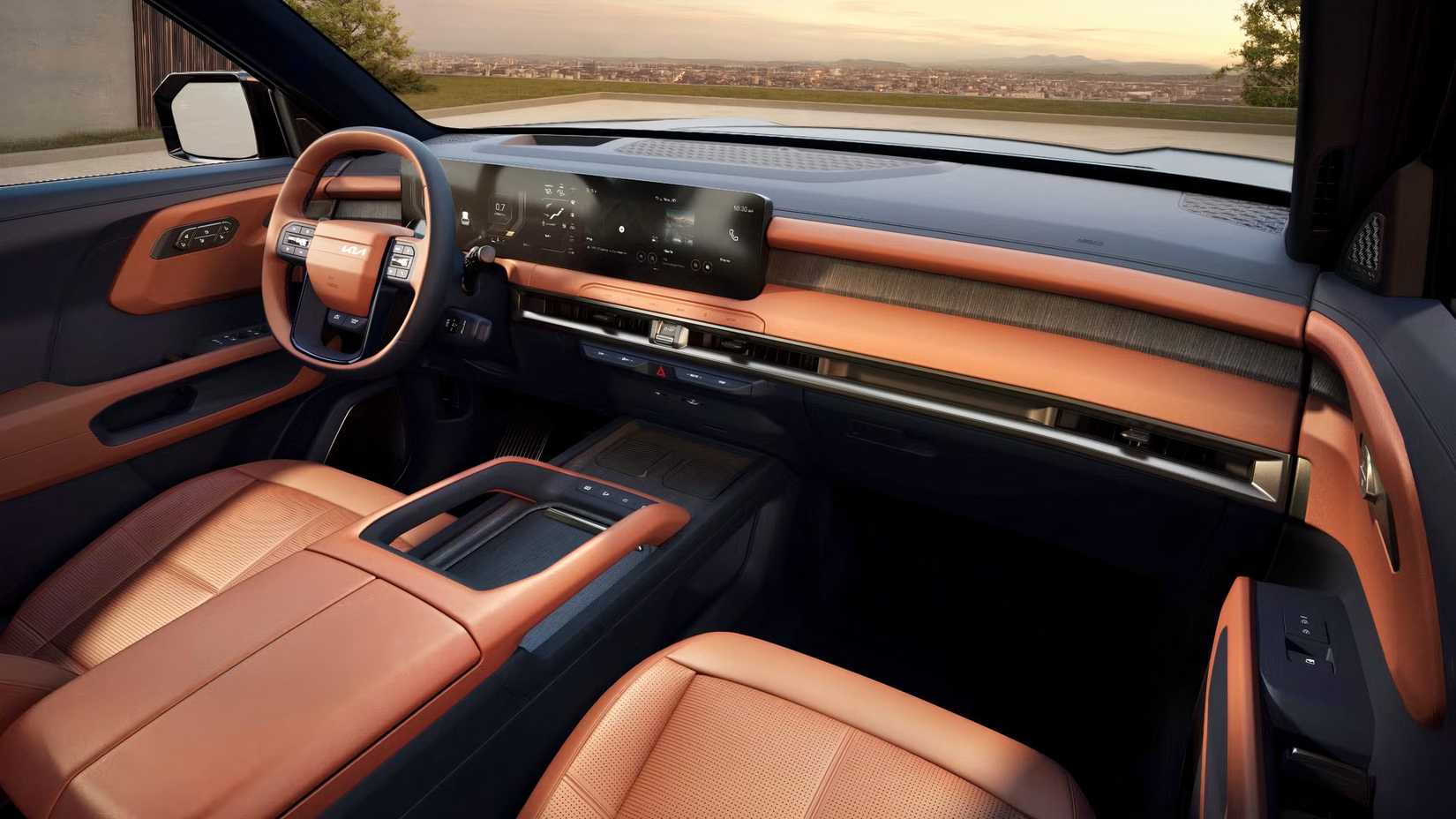 2027 Kia Telluride interior shot showing Front Seats And Dashboard