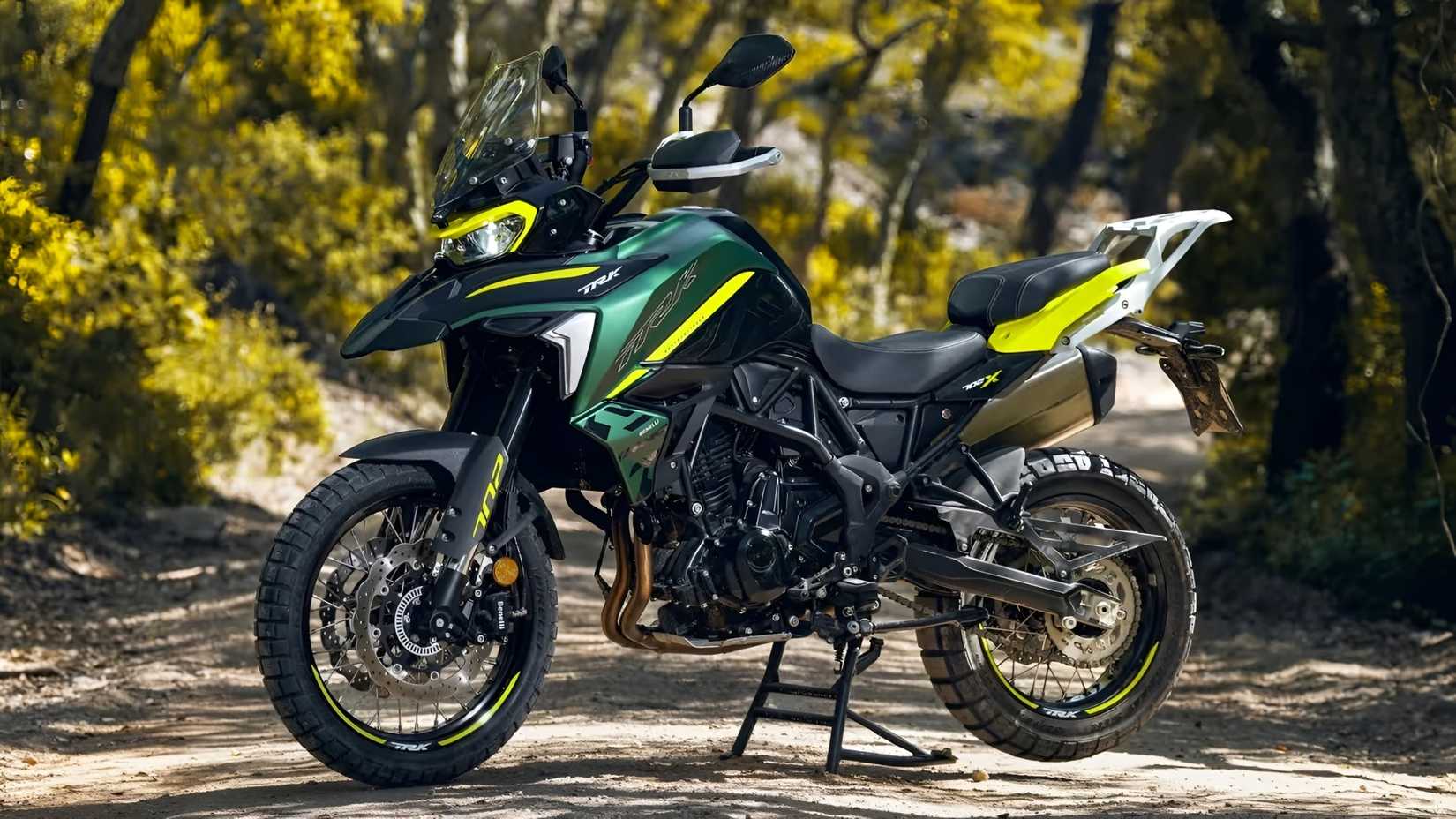 2026 Benelli TRK 702X parked on tarmac front third quarter view