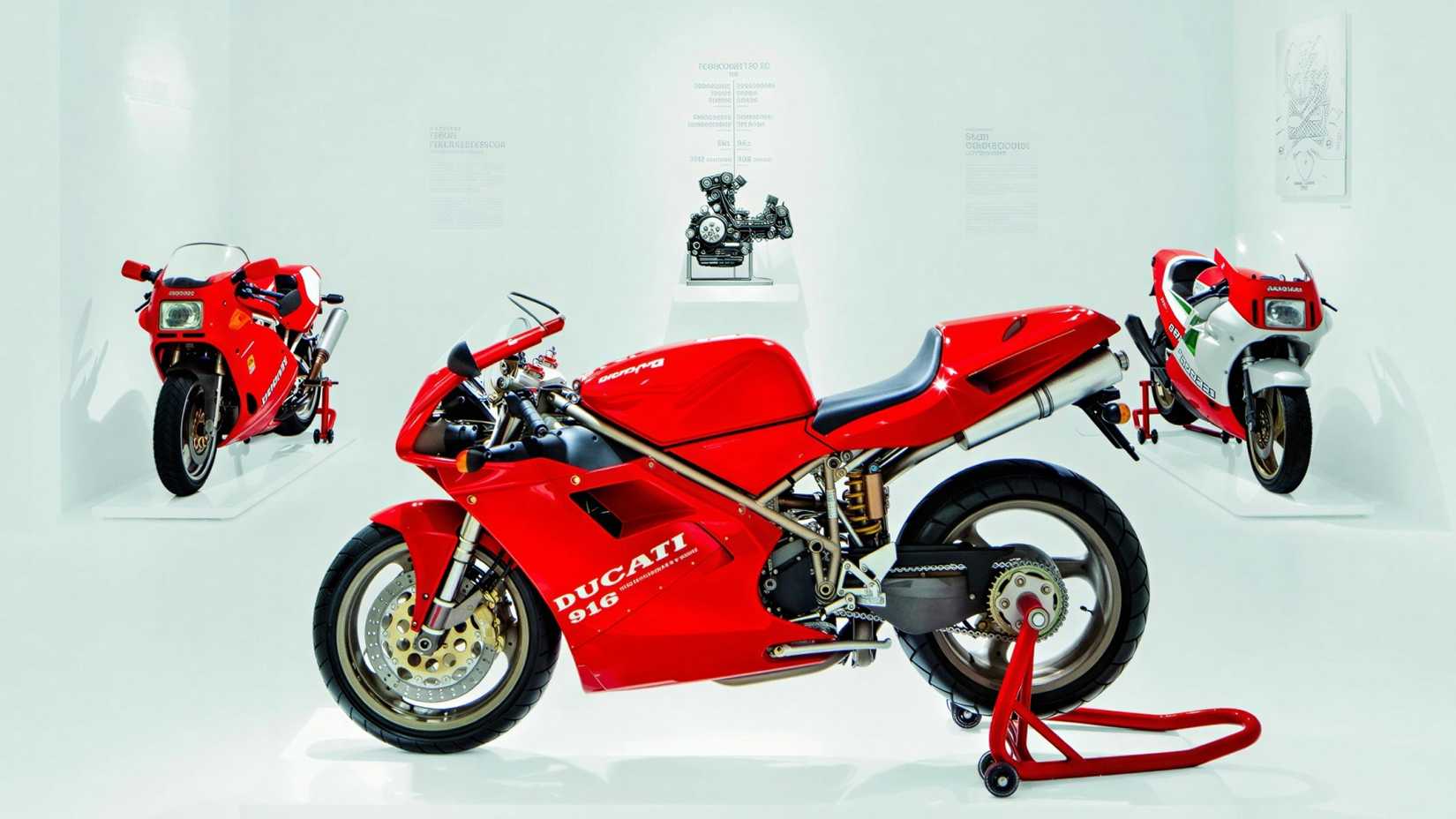Motocicletas Ducati históricas ao longo dos anos em um museu