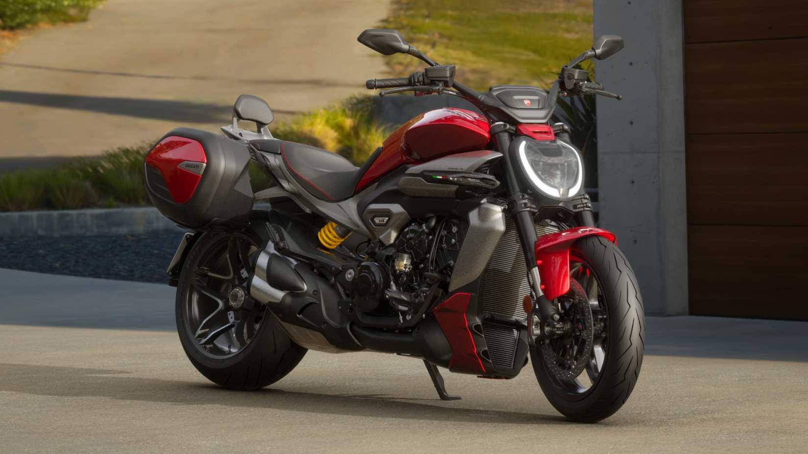 2026 Ducati XDiavel V4 touring-ready form front third quarter view
