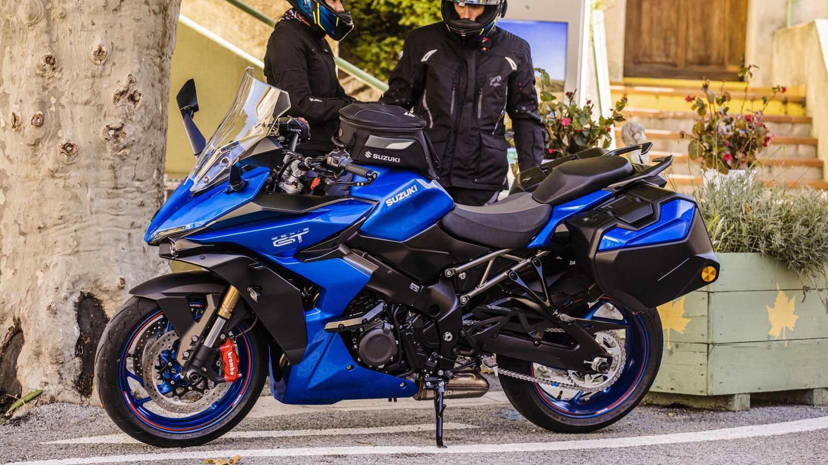 2026 Suzuki GSX0-S1000GT+ loaded with accessories side profile view