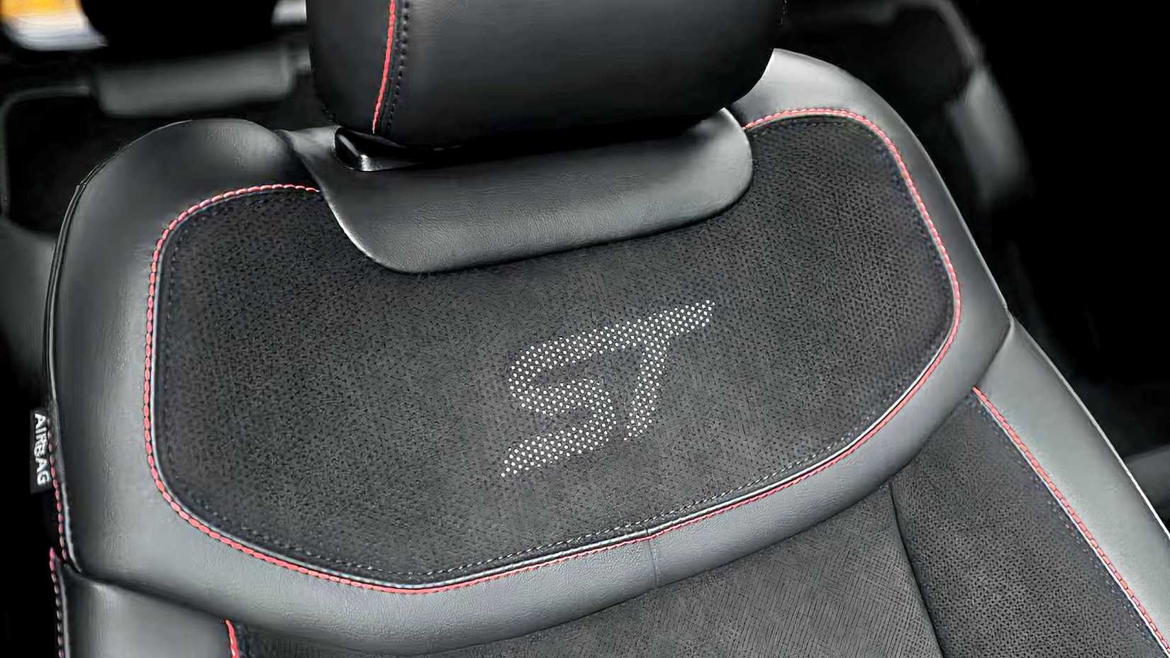 Close-up shot of 2026 Ford Explorer ST seat detailing