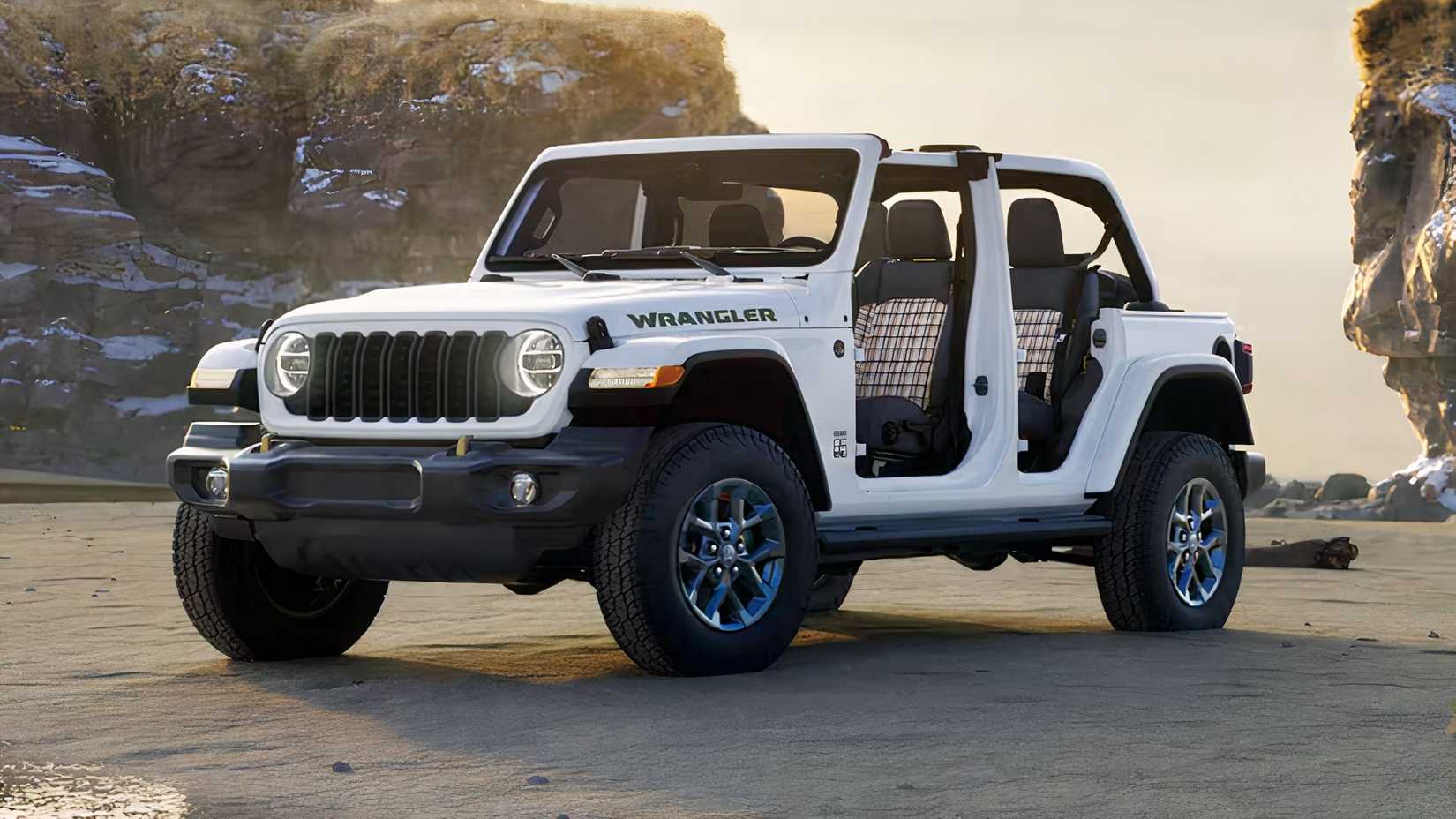 2026 Jeep Wranger convertible SUV in white front 3/4
