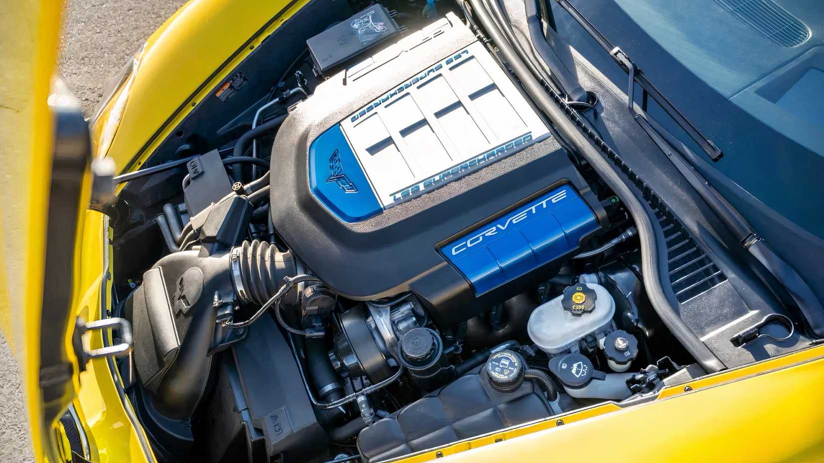 2012 Chevrolet Corvette ZR1 engine bay showing LS9 V8