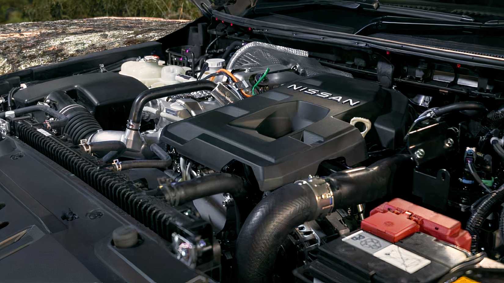2026 Nissan Navara engine bay showing 2.4-liter diesel inline-four