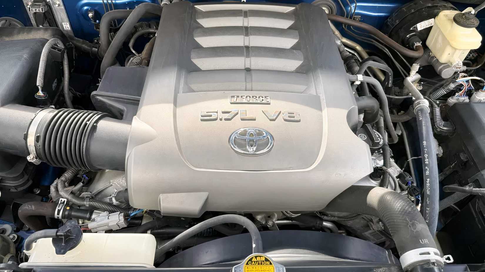 2007 Toyota Tundra engine bay showing 3UR-FE V8