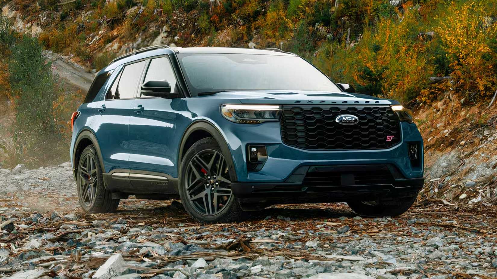 2026 Ford Explorer ST in blue parked off-road