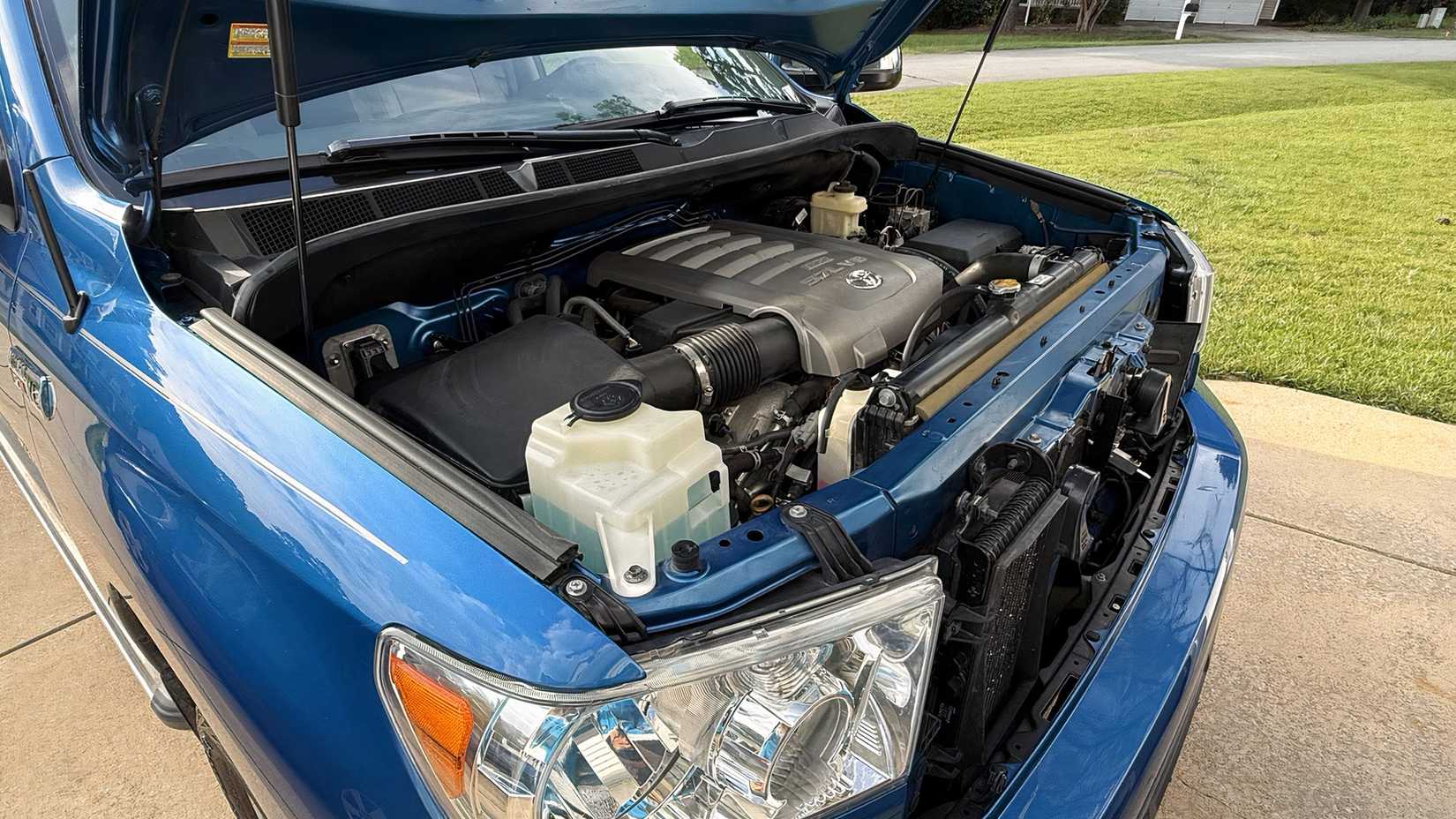 2007 Toyota Tundra engine bay showing 3UR-FE V8