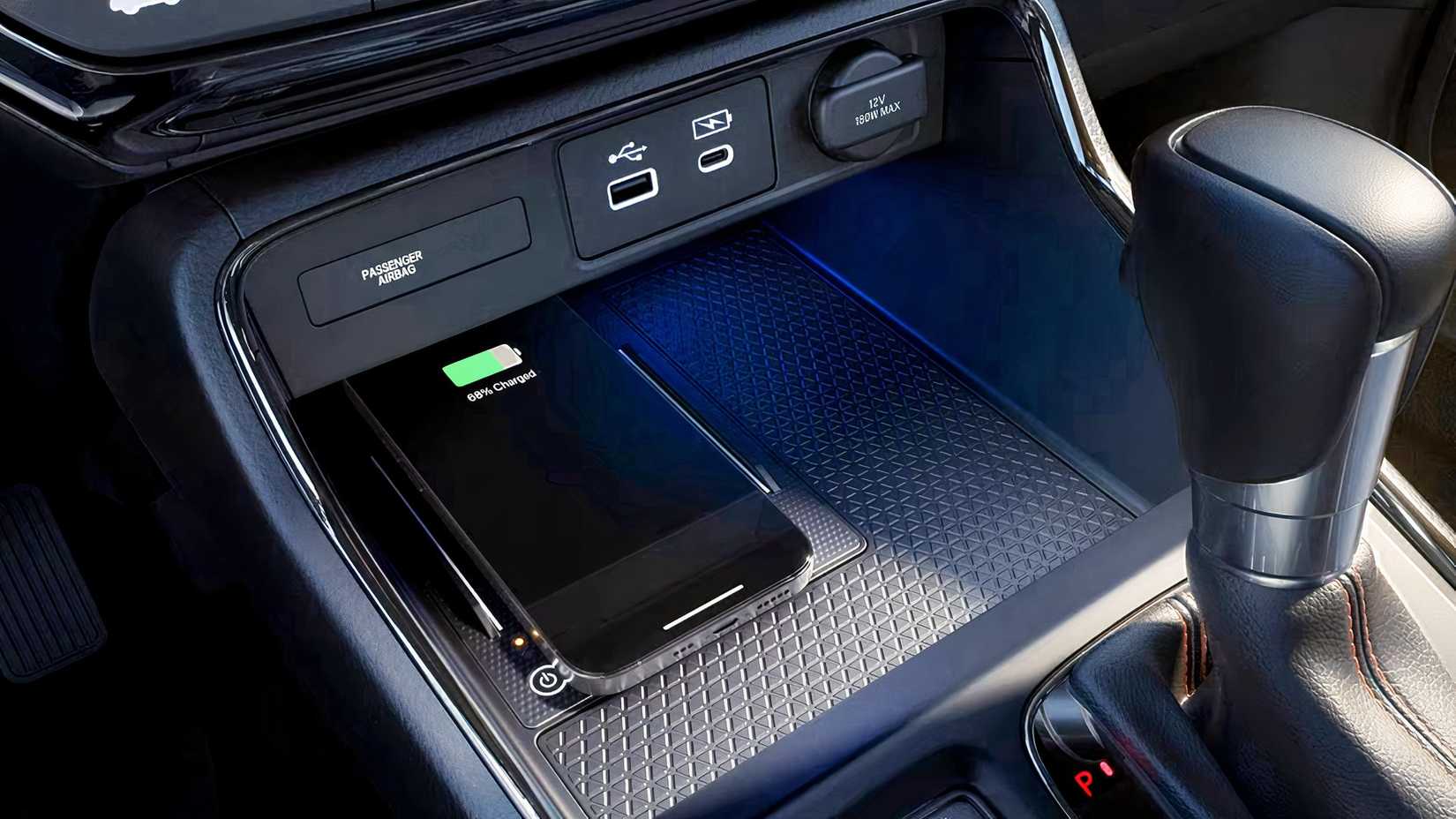 2026 Honda CR-V Sport Touring Hybrid interior shot showing wireless charging
