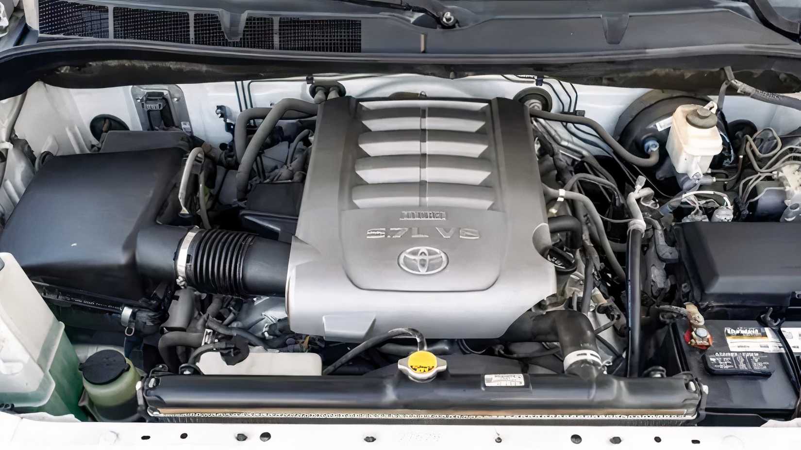Close-up shot of 2008 Toyota Tundra engine bay showing 3UR-FE V8