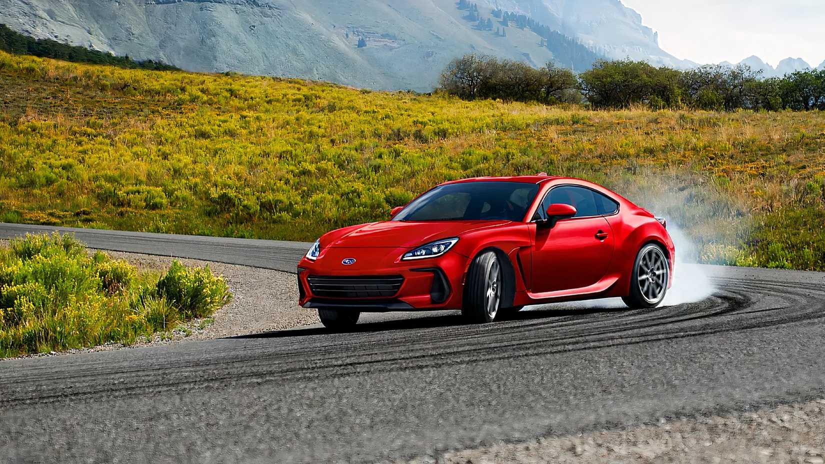 Front 3/4 action shot of 2026 Subaru BRZ driving