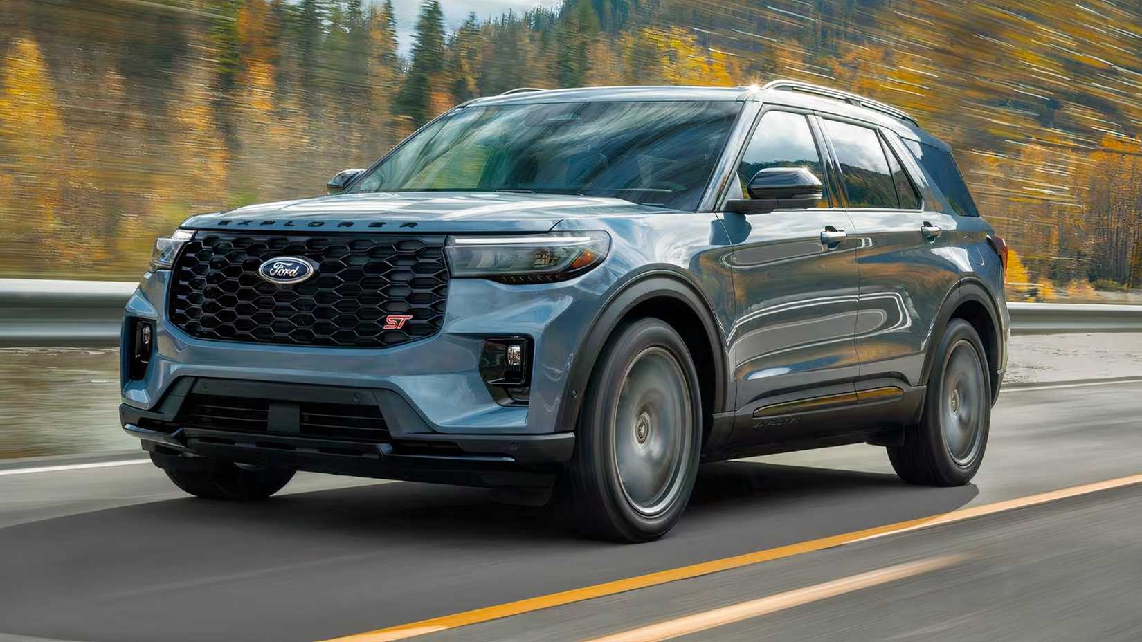 2026 Ford Explorer ST in blue front 3/4 action