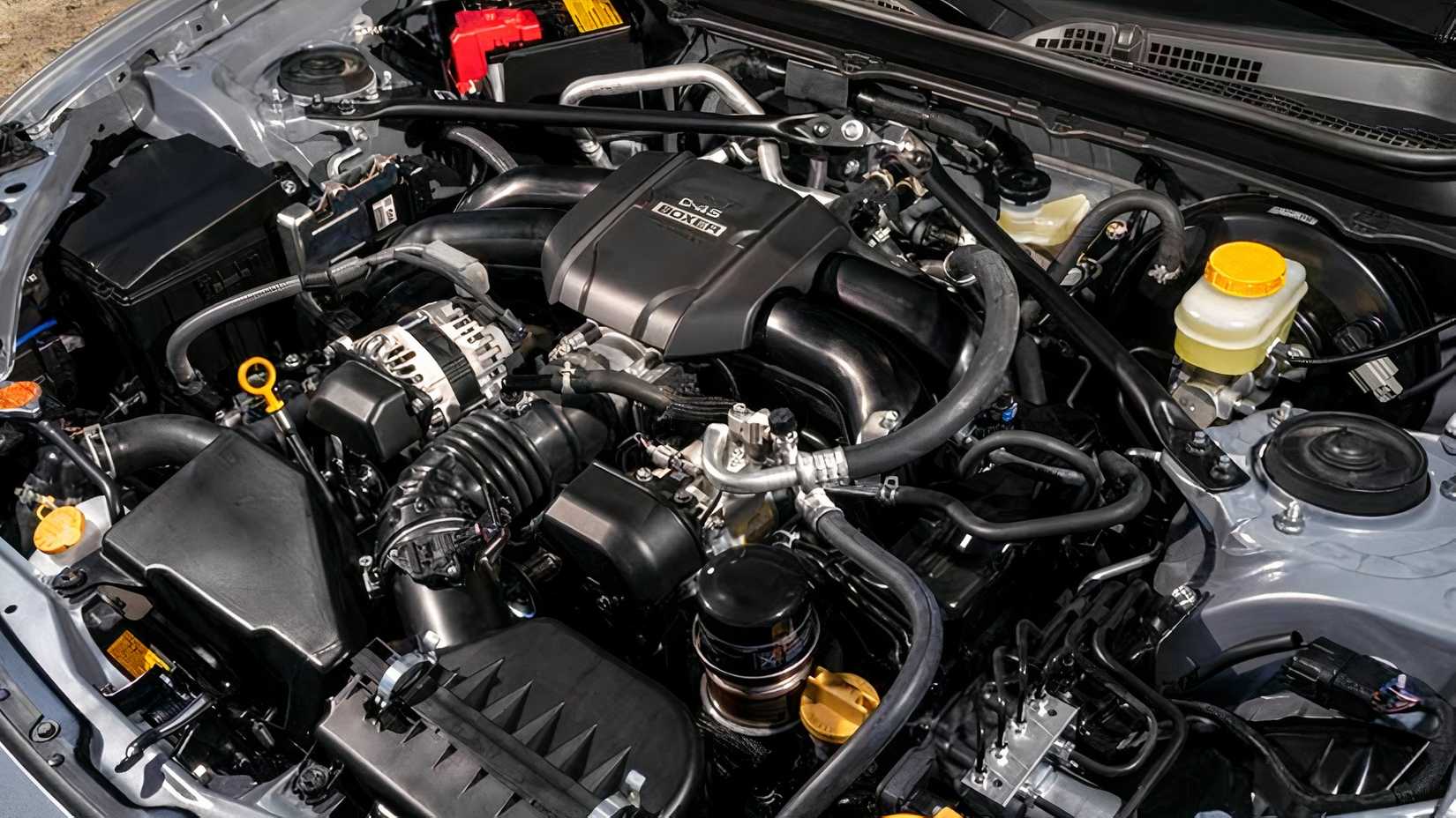 Close-up shot of 2026 Subaru BRZ engine bay showing FA24 flat-four