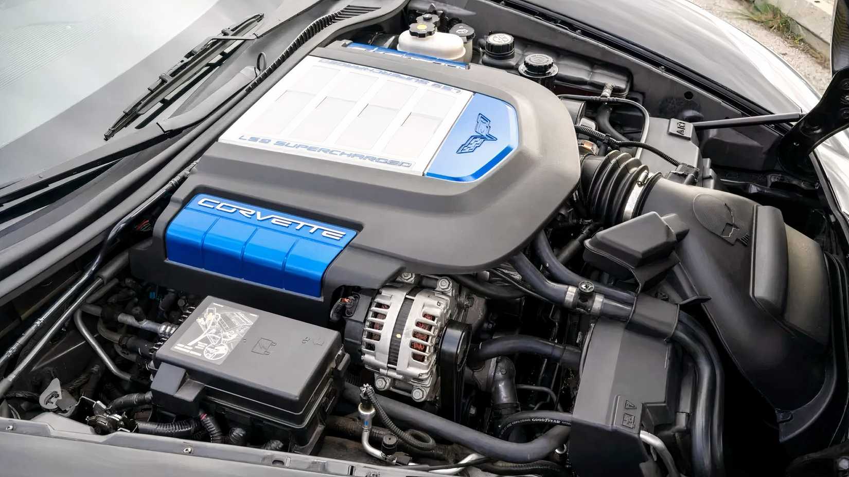 2009 Chevrolet Corvette ZR1 engine bay showing LS9 V8