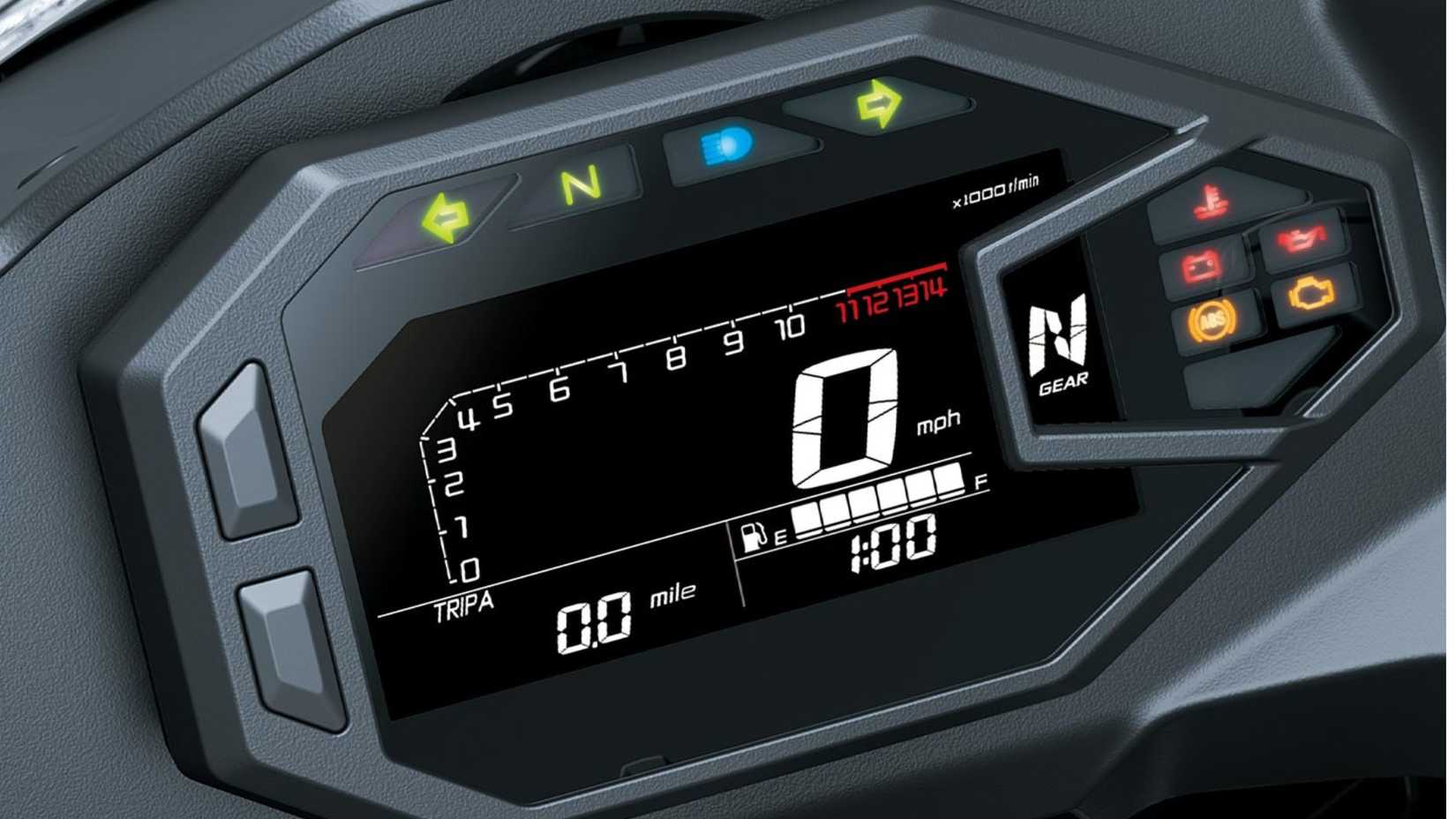Close do painel de instrumentos da Kawasaki Ninja 500