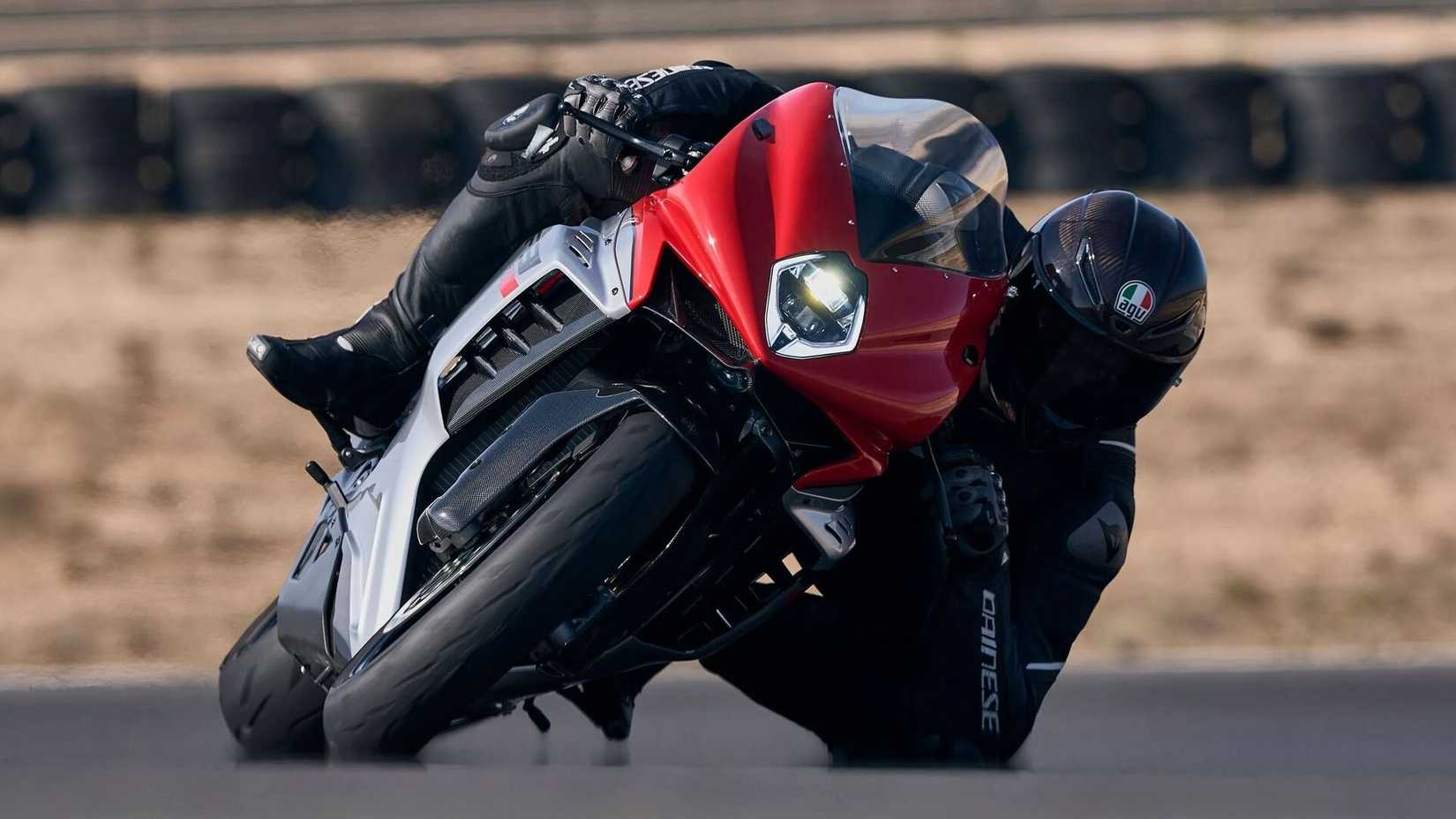 Vermelho Prata 2025 MV Agusta F3 RR Cotovelo para baixo na pista