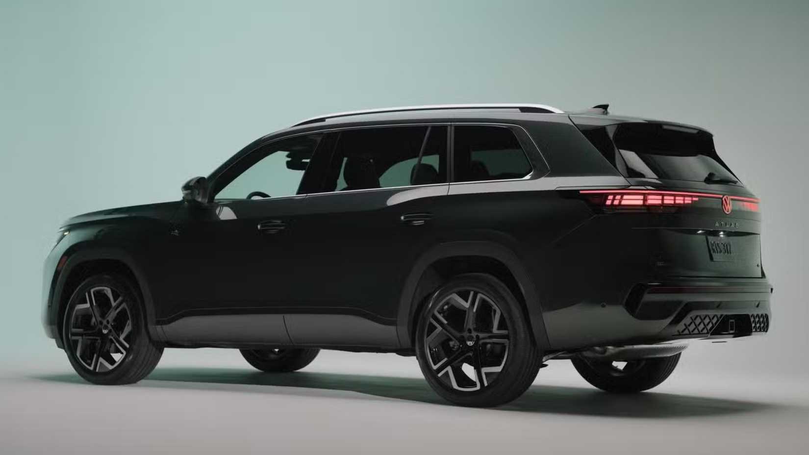 Rear 3/4 shot of a 2027 Volkswagen Atlas parked in studio