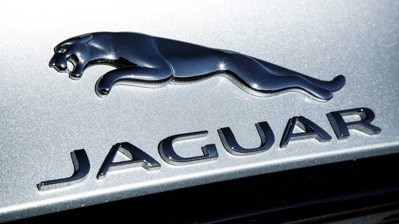 Close-up shot of a 2020 Jaguar XF badge