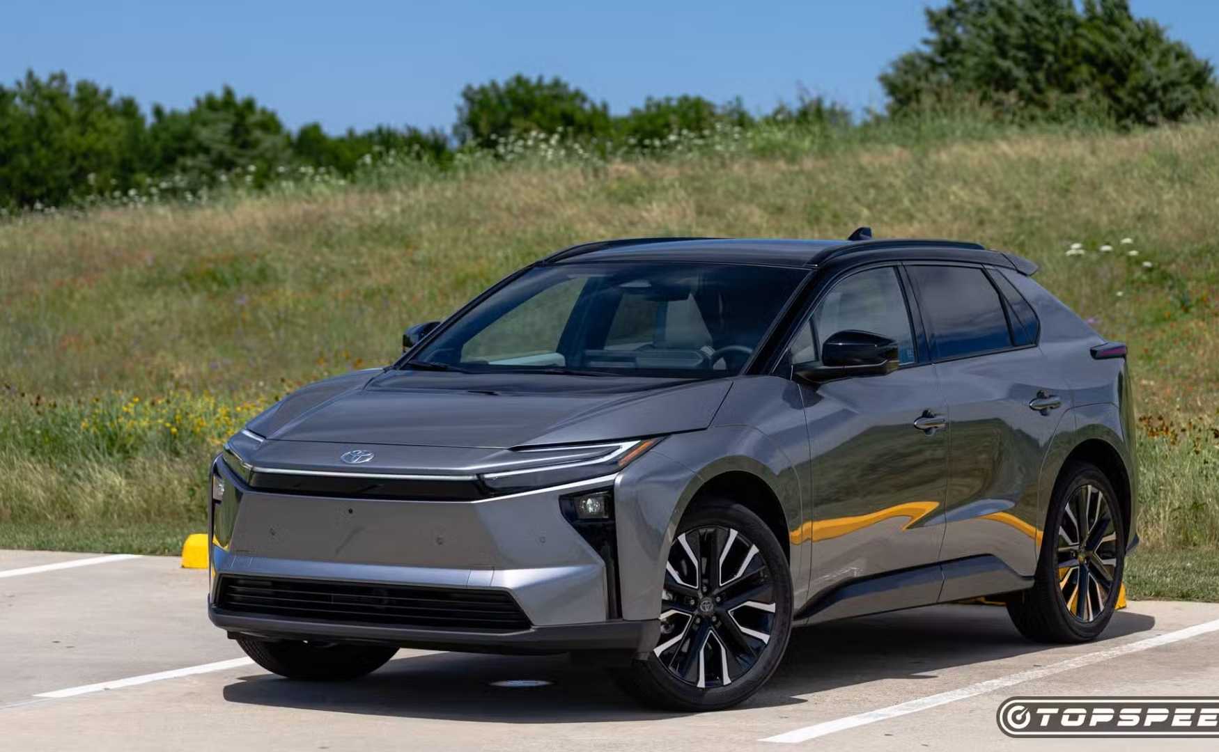 Front 3/4 shot of the 2026 Toyota bZ parked in a lot