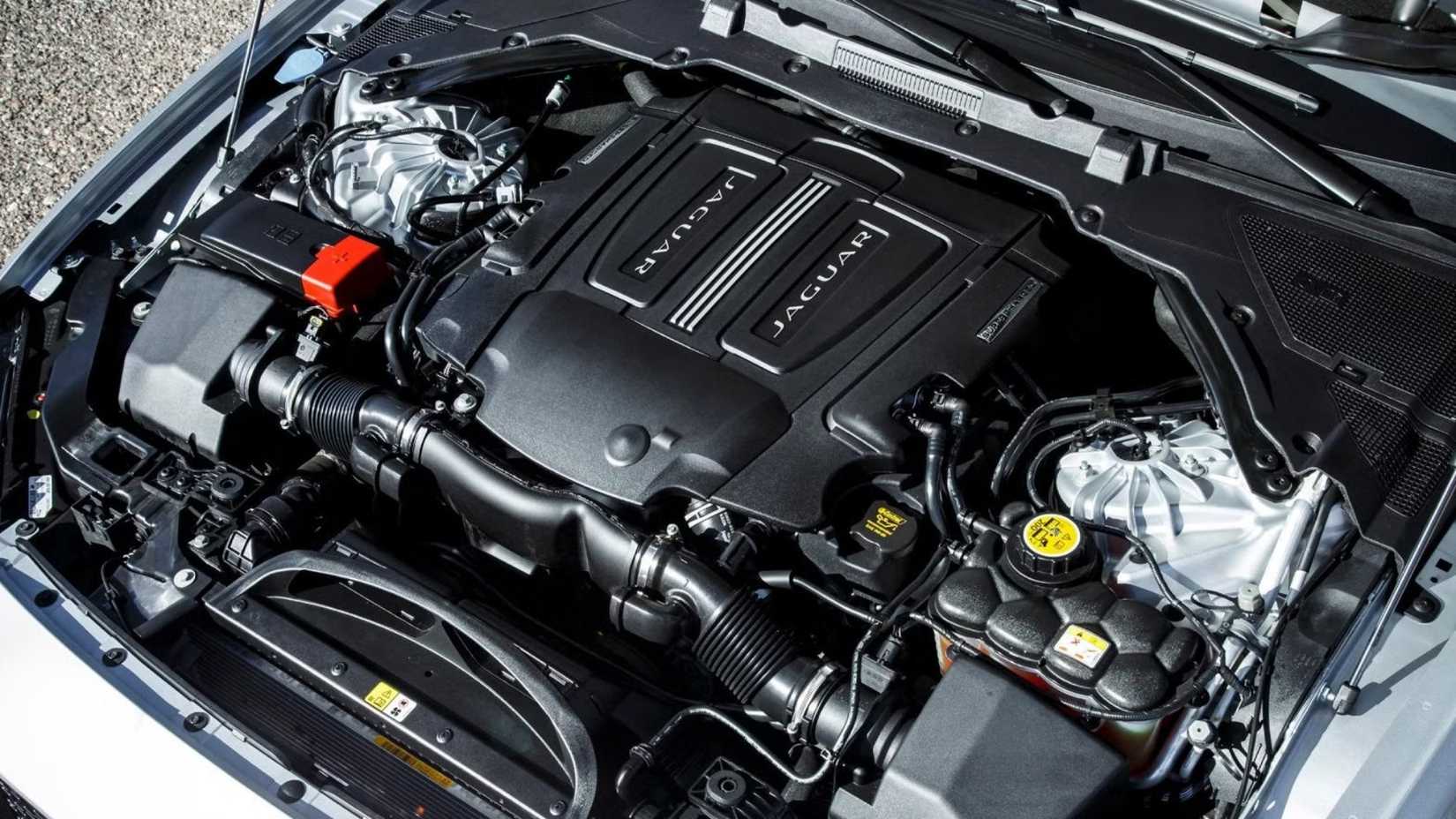 Close-up shot of a 2020 Jaguar XF engine