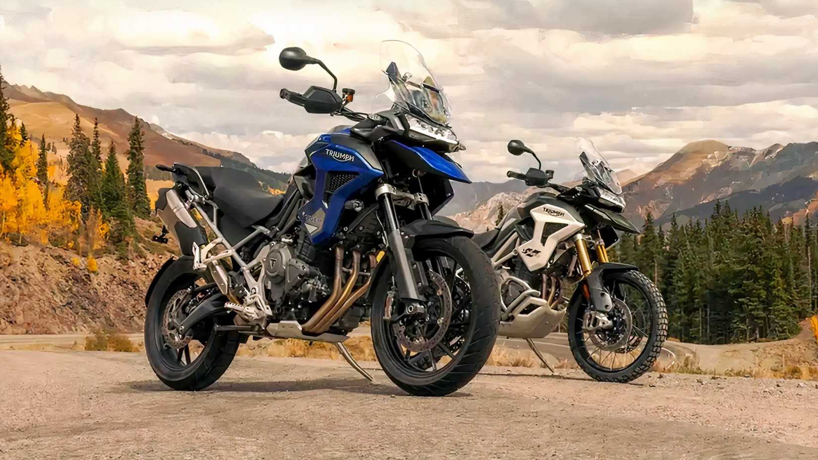 Triumph Tiger 1200 GT Pro e Rally Pro estacionados lado a lado