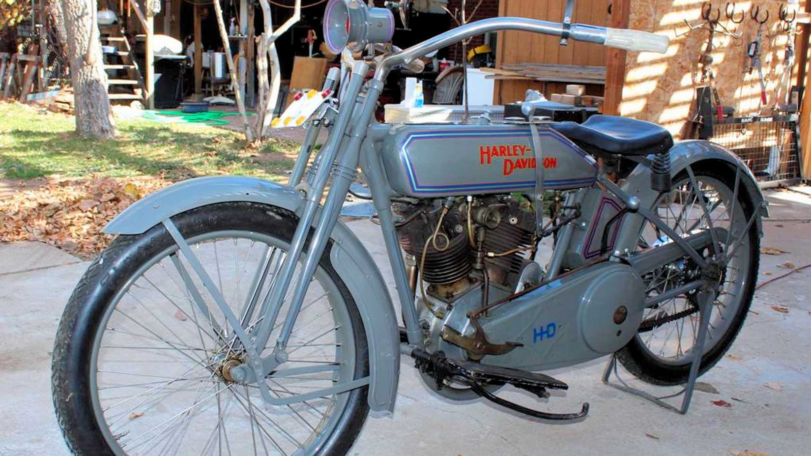 1916 Harley-Davidson F parked in a driveway