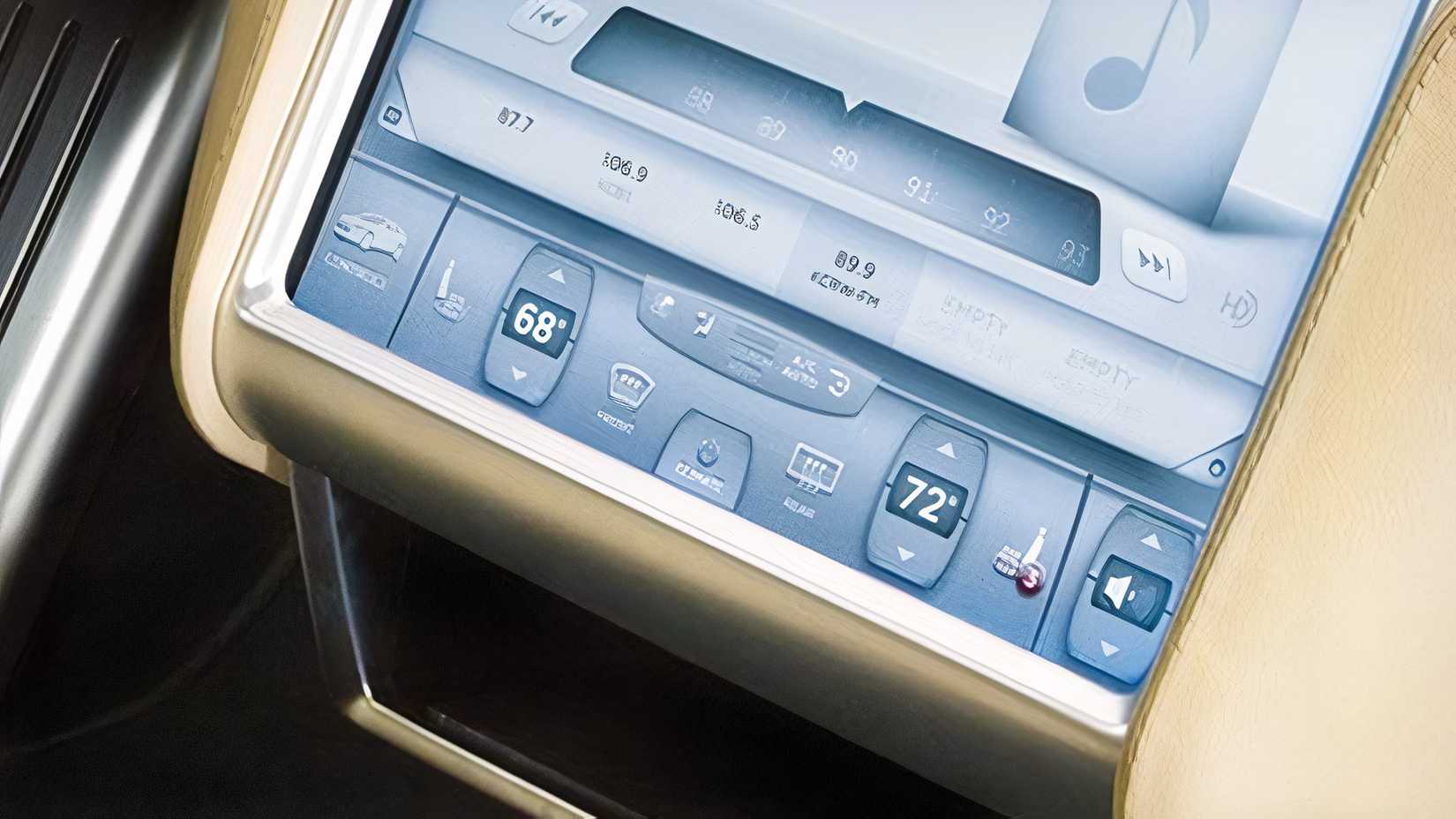 Foto detalhada do interior do Tesla Model S 2013 mostrando as leituras de temperatura no display central