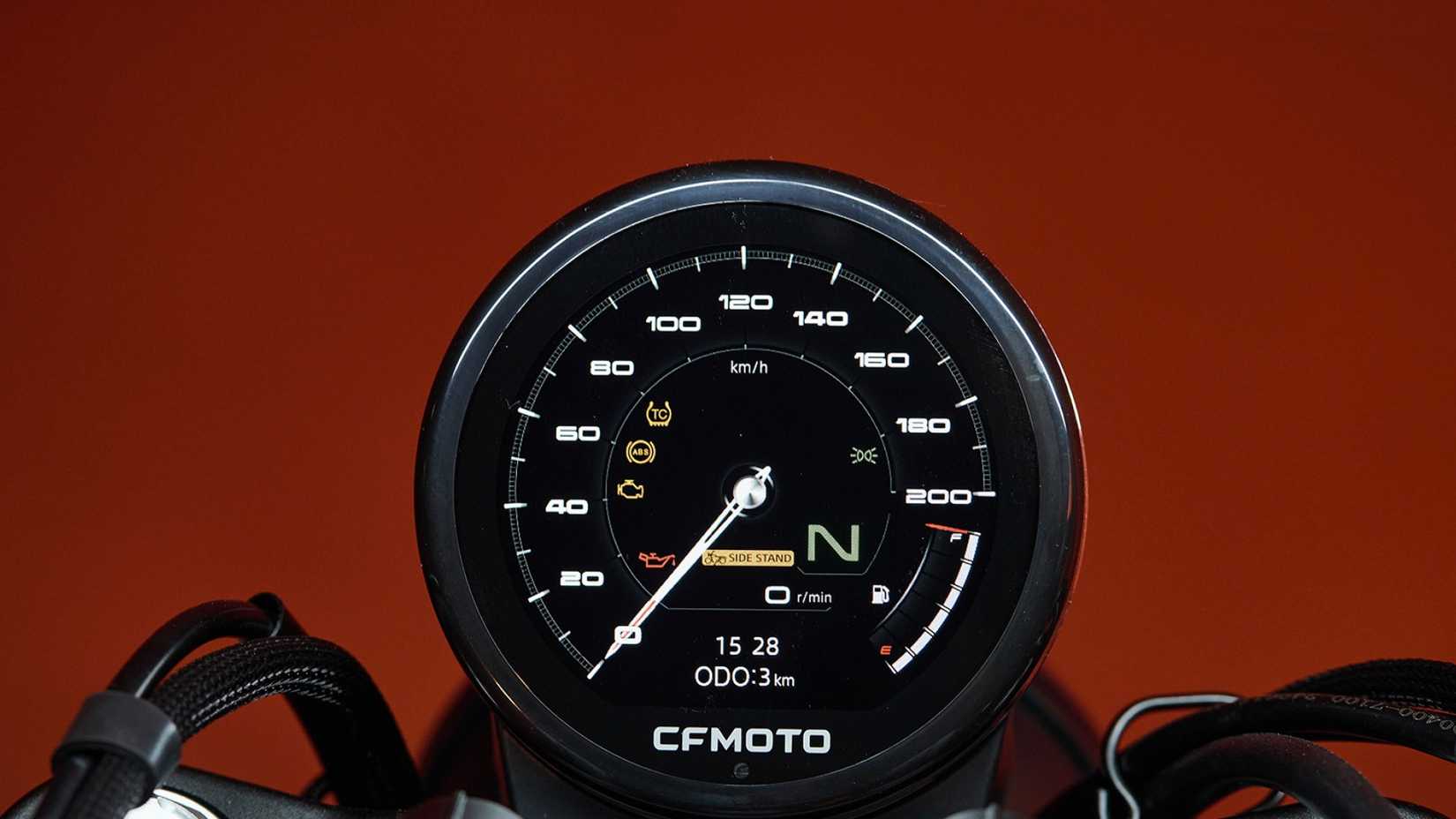 2026 CFMoto 450CL-C spherical TFT screen close-up shot