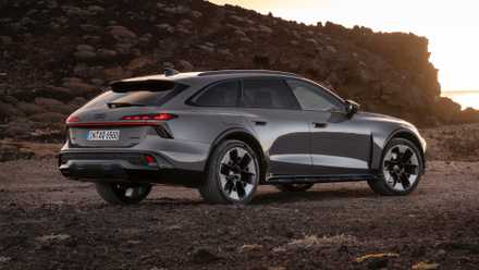 Rear 3/4 still image of the 2027 Audi A6 Allroad parked off-road