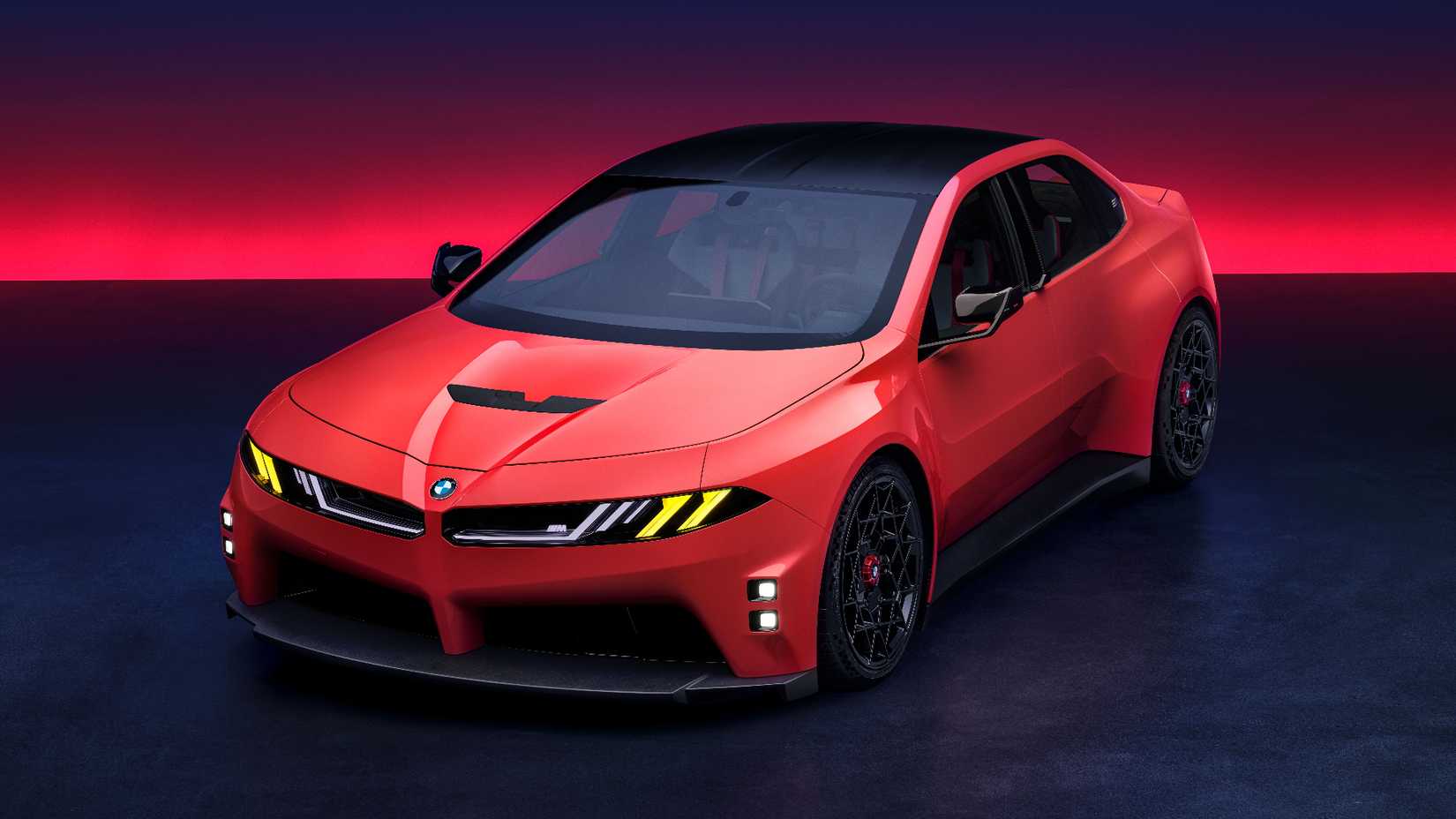 Imagem estática frontal 3/4 em ângulo elevado do BMW Concept M Neue Klasse
