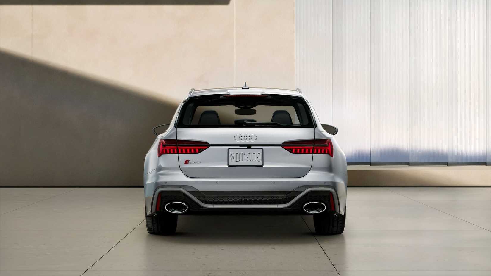 Rear shot of 2026 Audi RS Avant Performance in silver parked