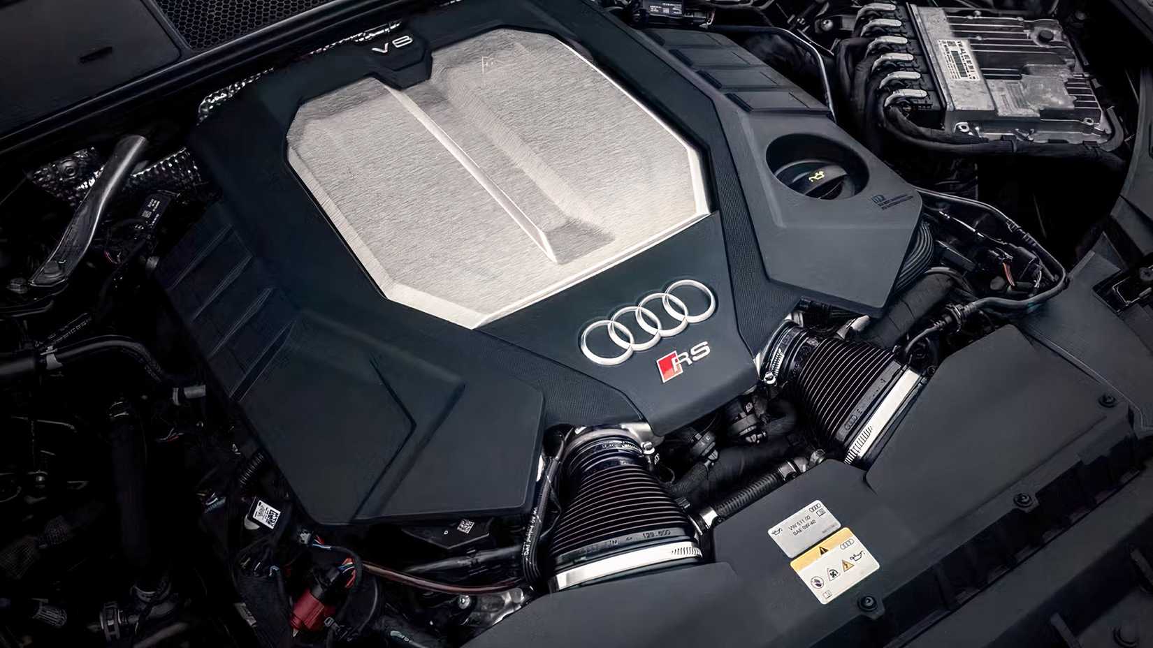 Close-up shot of 2026 Audi RS6 Avant Performance engine bay