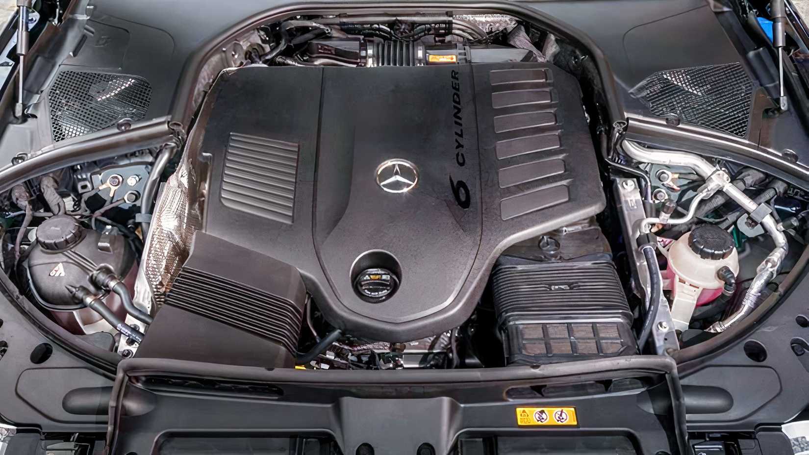 2026 Mercedes-Benz S500 engine bay showing M256 powertrain