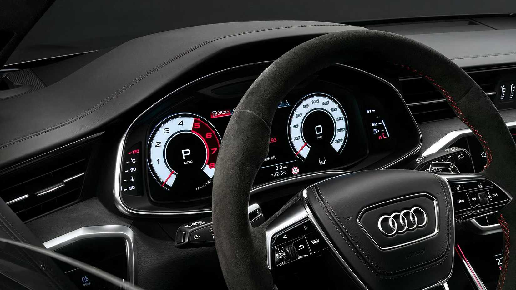 Close-up shot of 2026 Audi RS6 Avant Performance controls