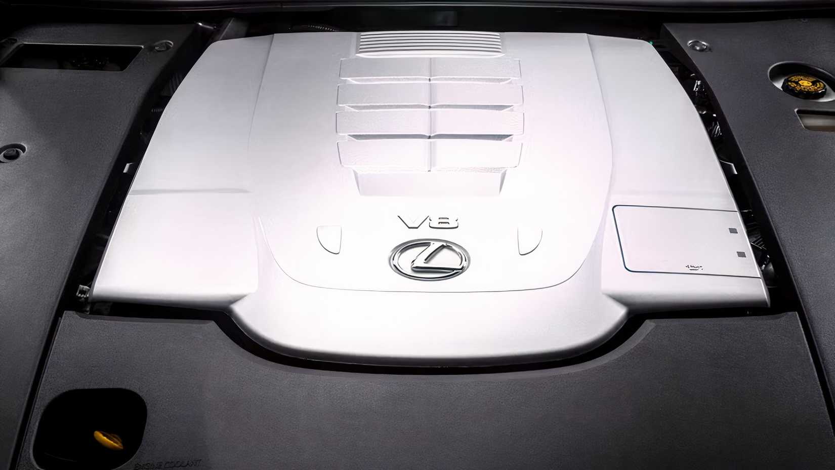 Close-up shot of 2017 Lexus LS 460 engine bay showing V8