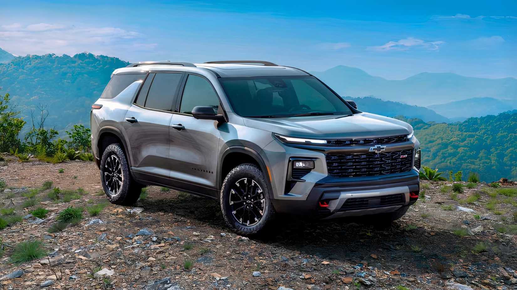 Front 3/4 shot of 2026 Chevrolet Traverse parked off-road