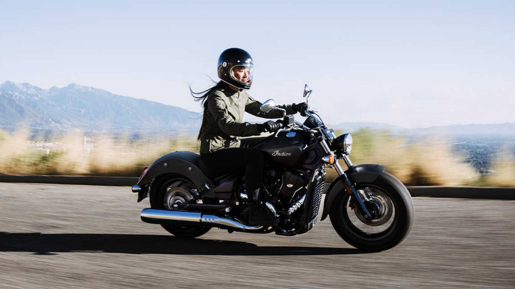 Motion shot of a ride on-board a Indian Scout Sixty Classic on a highway