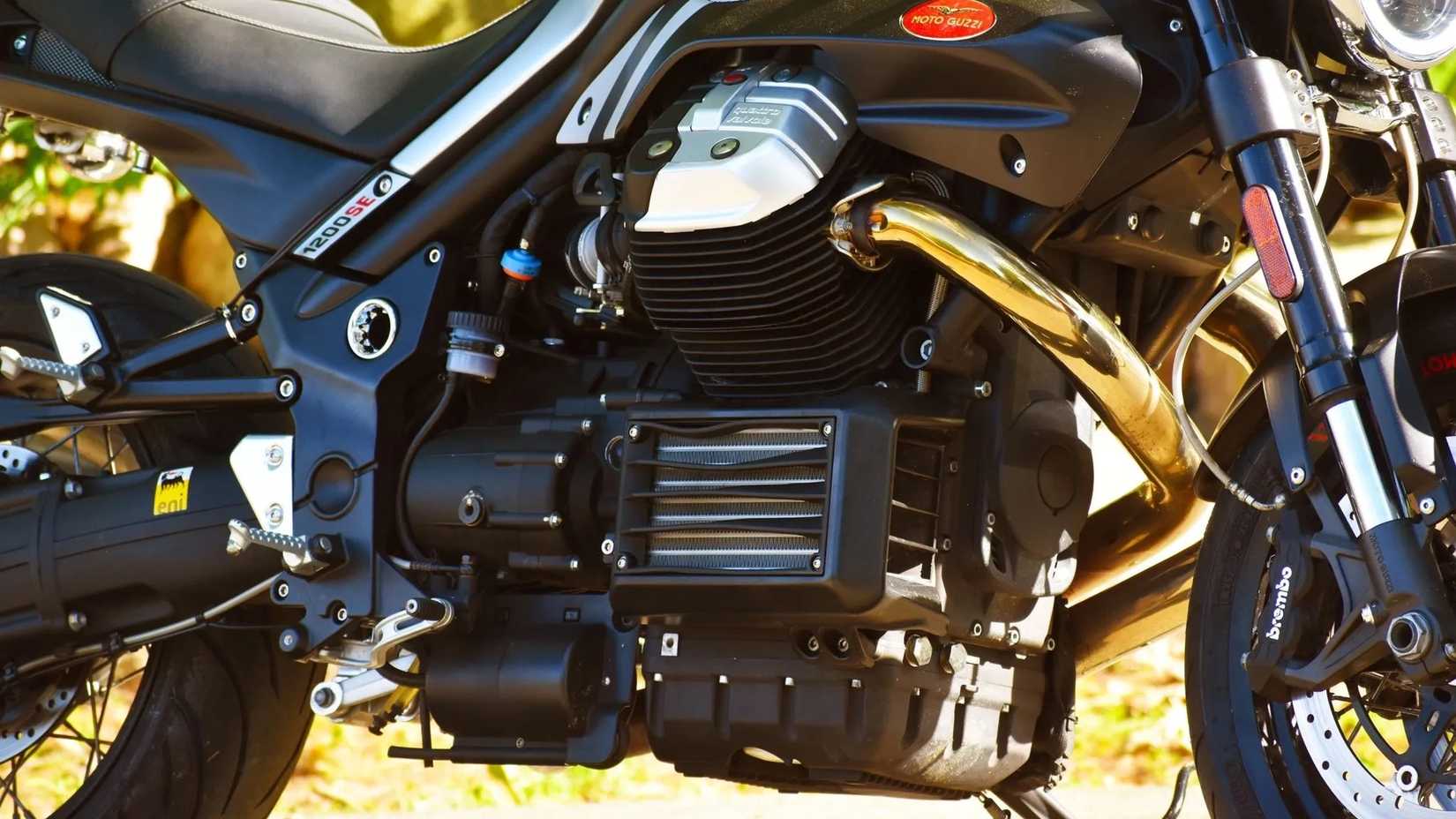 A close-up shot of the Moto Guzzi Griso 1200 8v SE's engine