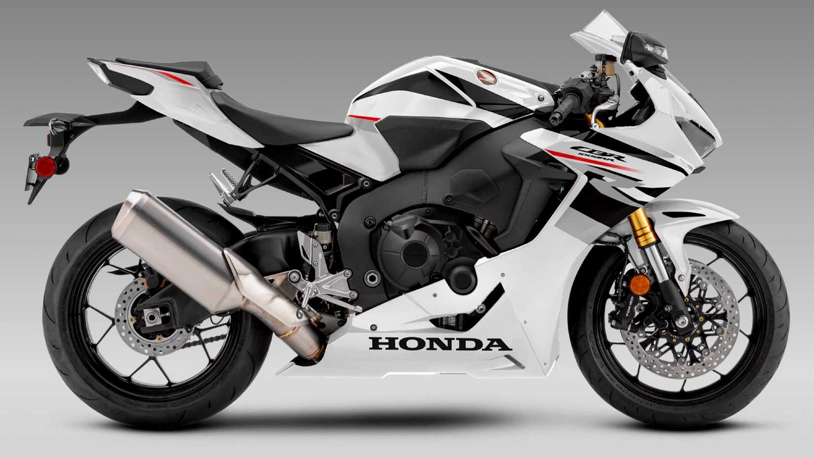 Foto de estúdio com vista lateral da Honda CBR1000RR cinza pérola 2027