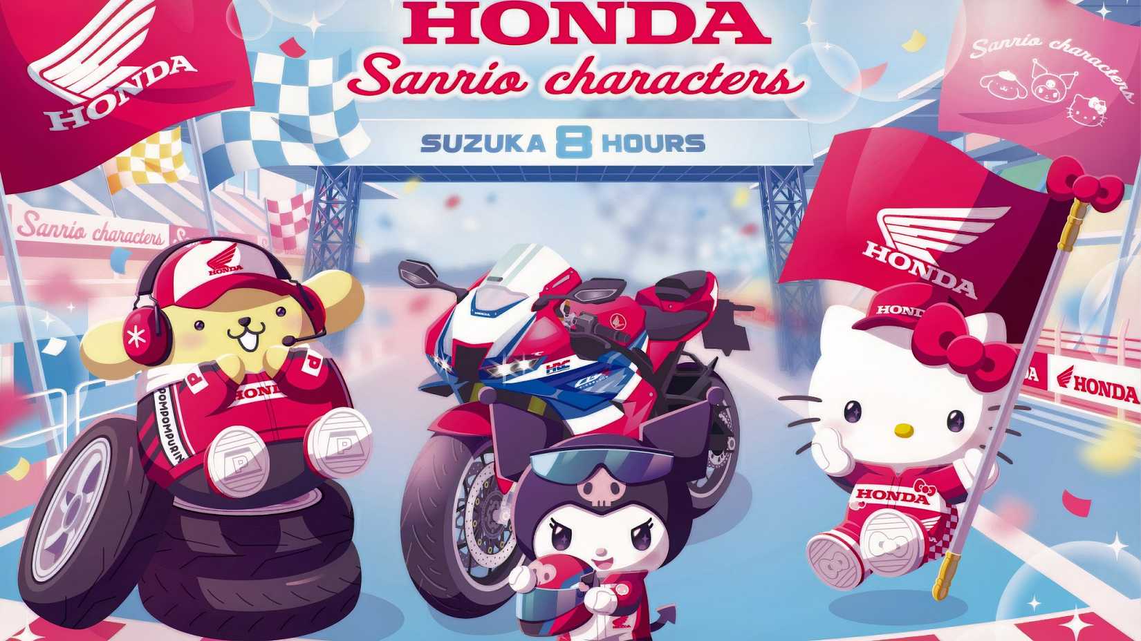 Anúncio da Sanrio Characters x Honda Kumamoto Racing para o projeto Smile Rider da Honda